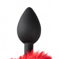 Butt Plug Black Silicone with Red Bunny Tail